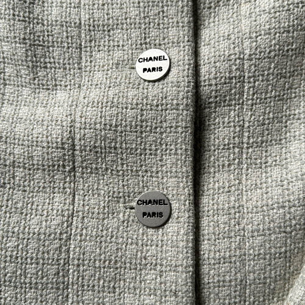 Chanel Vintage Tweed Cream Light Gray Wool Blend Long Sleeve Jacket | Sz 8 EU40 - Picture 4 of 9